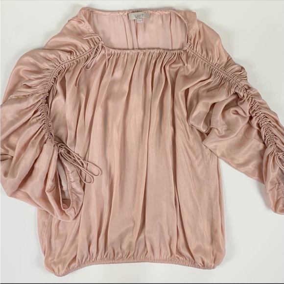 LOFT Cinched Long Sleeve Pink Shimmer Top Size M - Picture 2 of 8